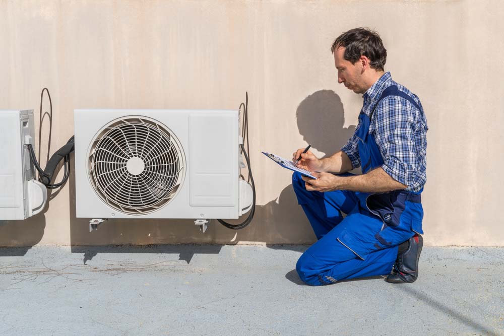 On The Double technician inspecting an HVAC system