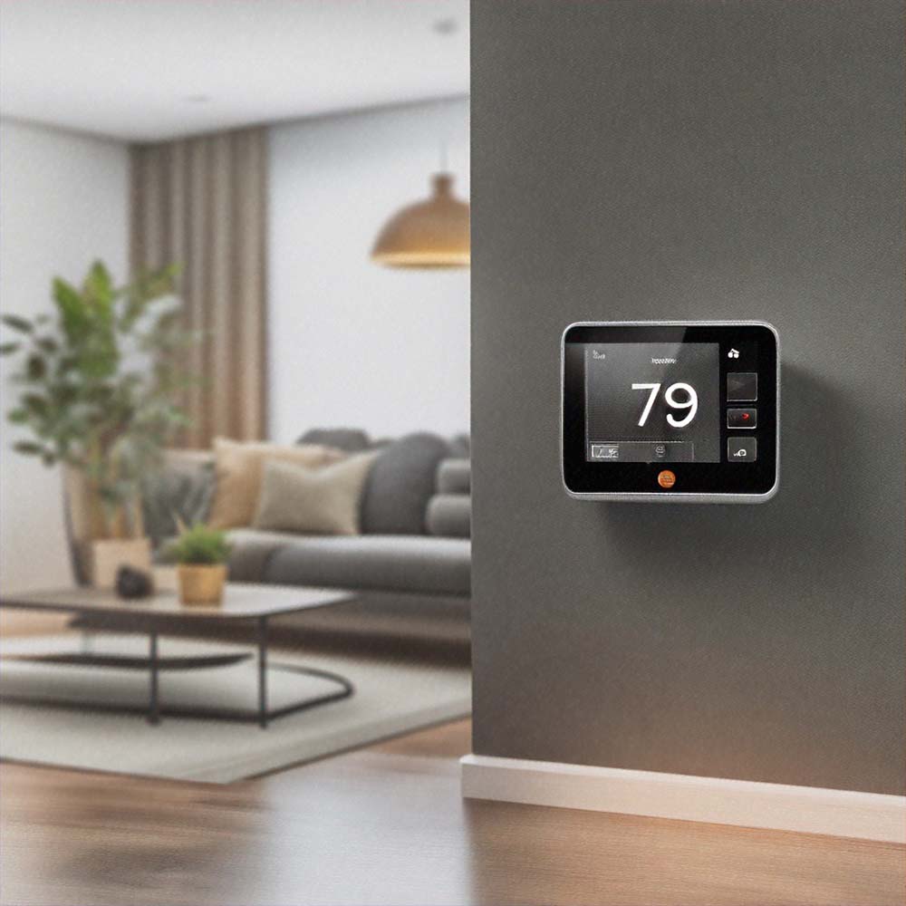 modern smart thermostat in a living room