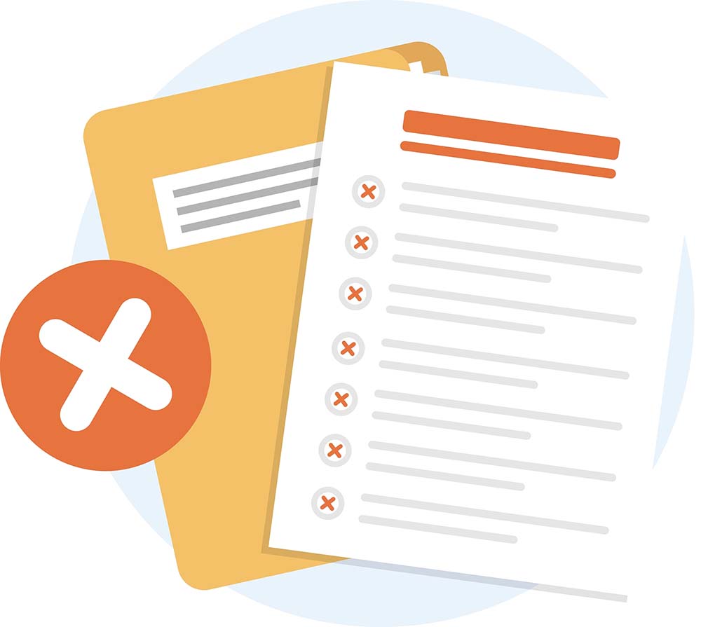checklist with some boxes marked wrong or highlighted in red