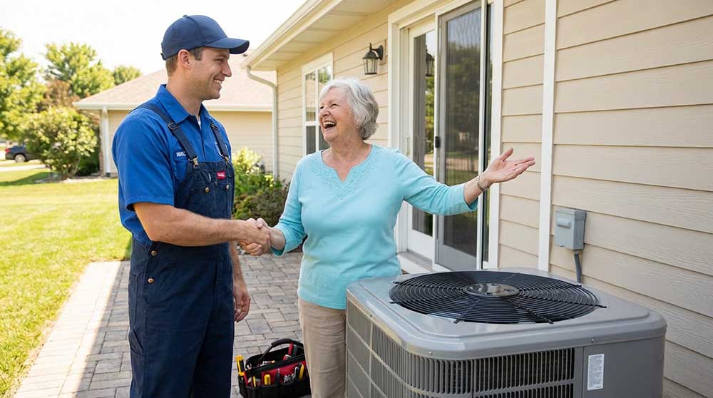 homeowner talking to HVAC contractor